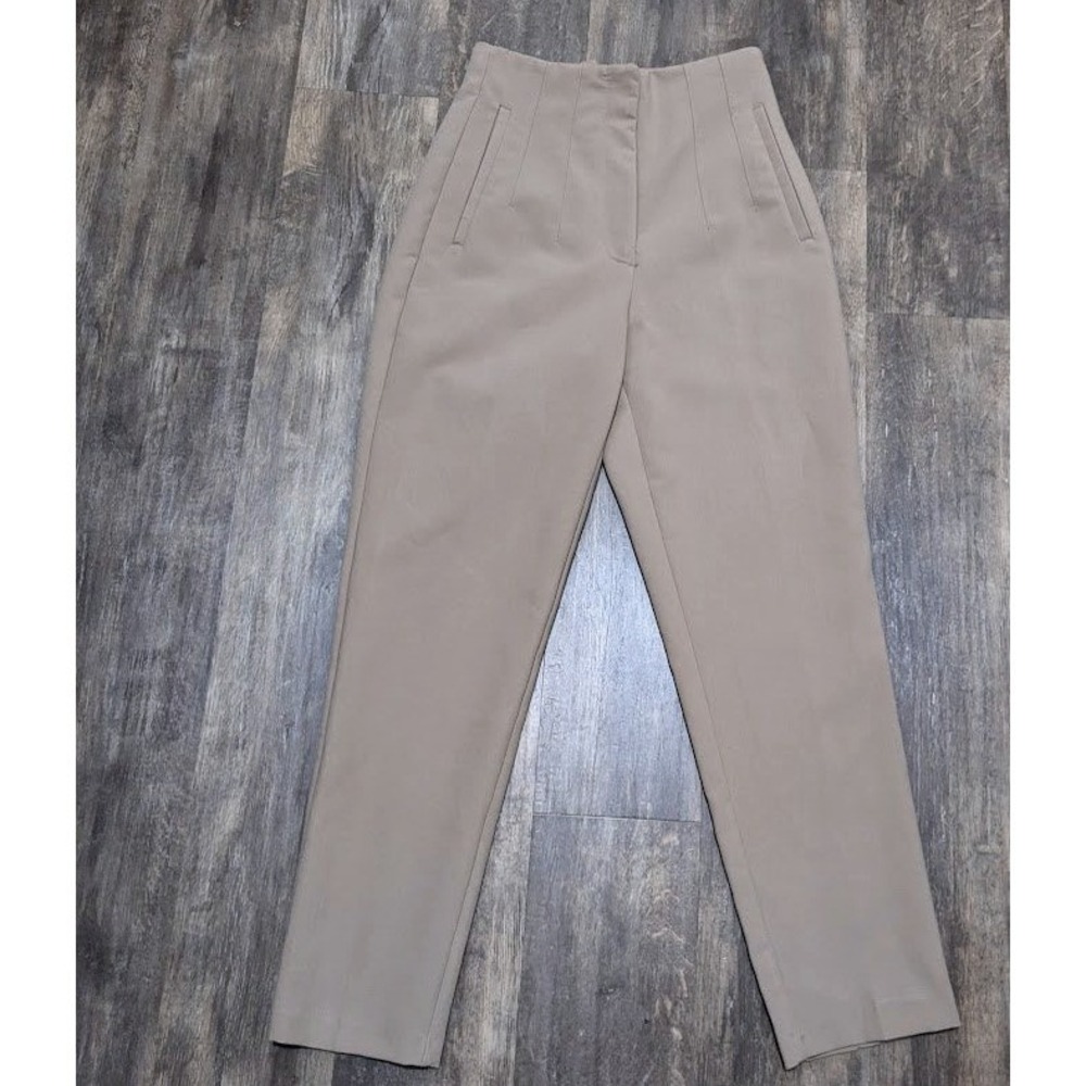Zara Womens High Waisted  Size XS‎ Tapered Trousers Tan Beige Pleated Pockets
